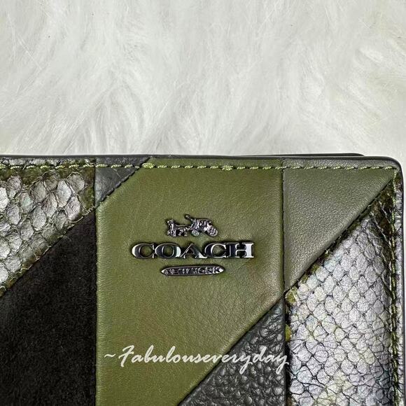 Coach Snap Wallet With Patchwork And Snake Print In Olive Multi CCL77 NW - Picture 4 of 6